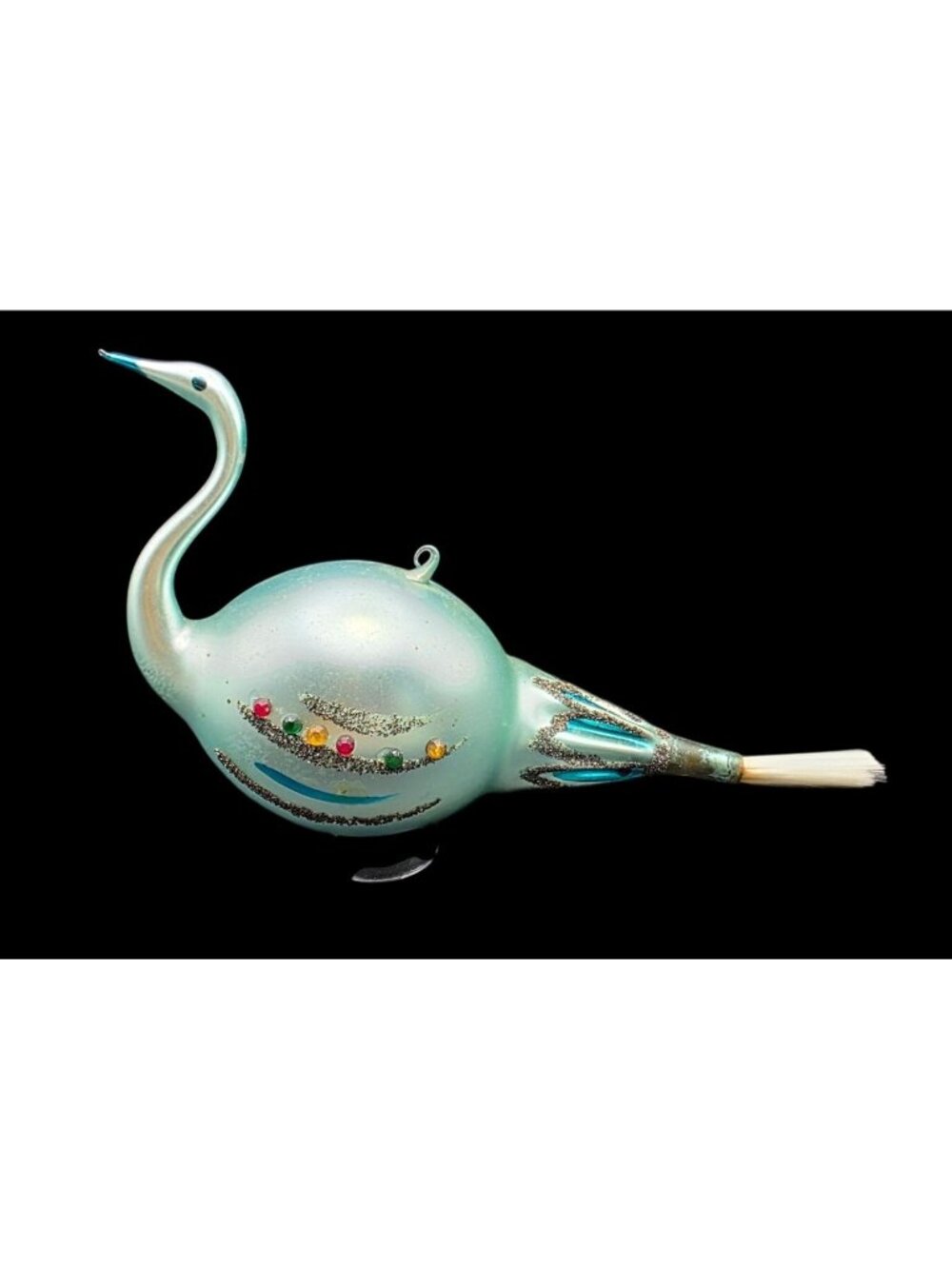 Jumbo Vintage MCM Aqua Mercury Glass West Germany Bird Christmas Ornament w Mica